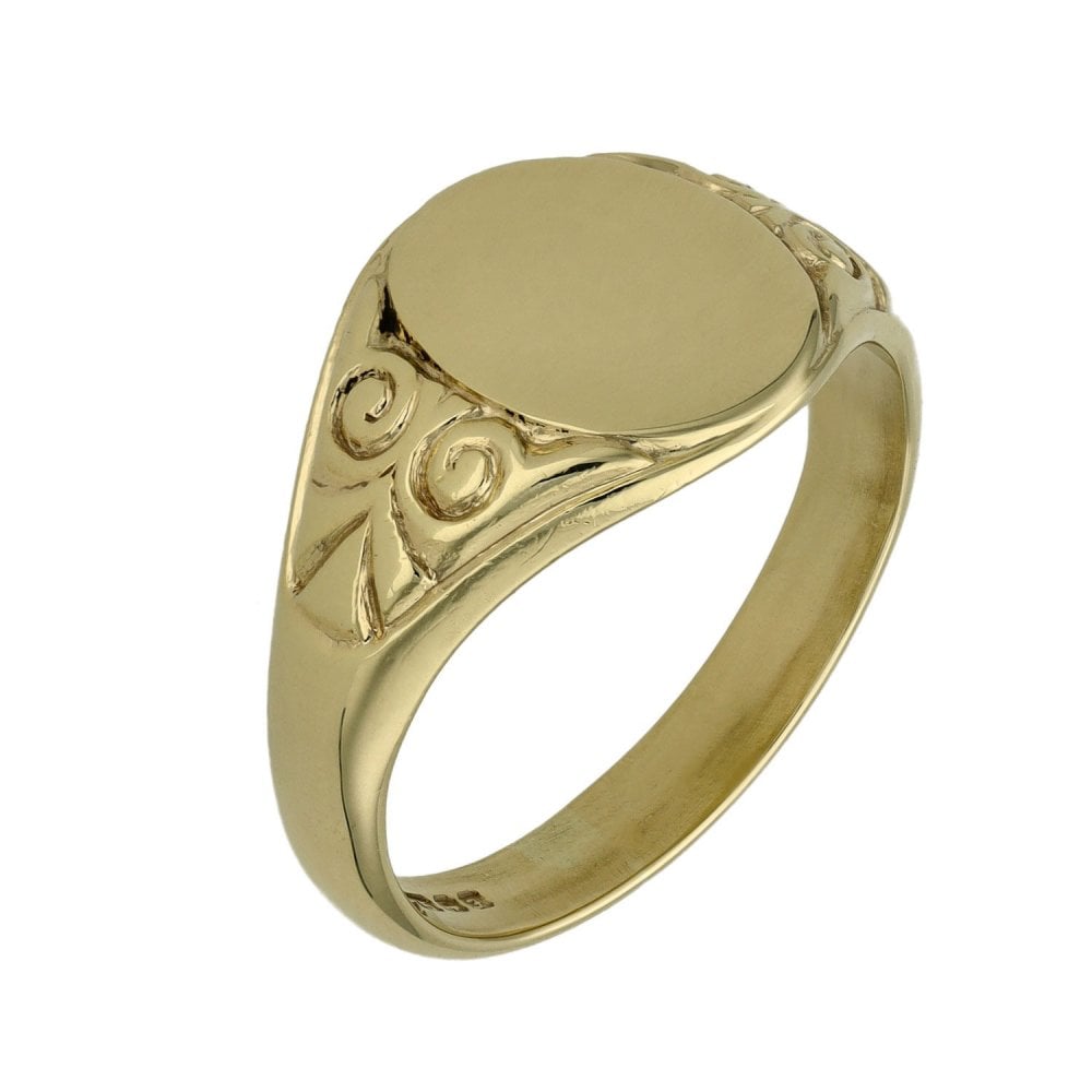 9ct Yellow Gold Oval Signet Ring - Size R - 5.7g