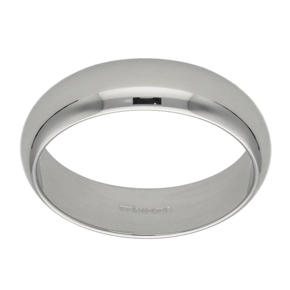 9ct White Gold D-Shape Wedding Ring - Size X