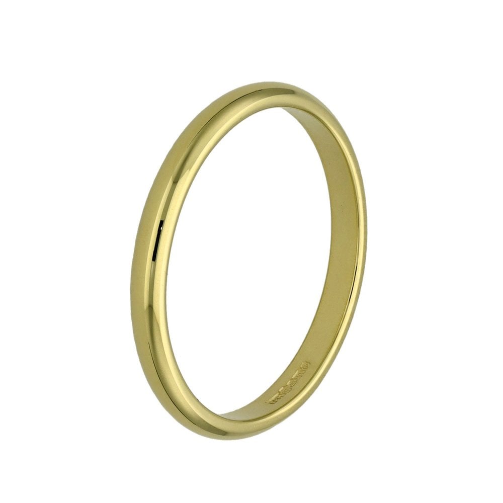 18ct Yellow Gold D-Shape Wedding Ring - Size P - 2mm