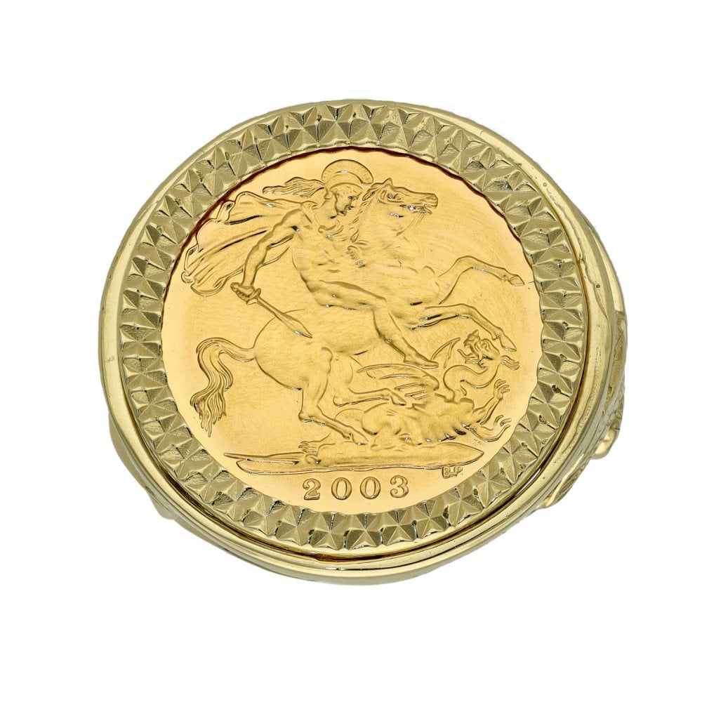 2003 Yellow Gold Half Sovereign Coin Ring - 8.5g - Size M
