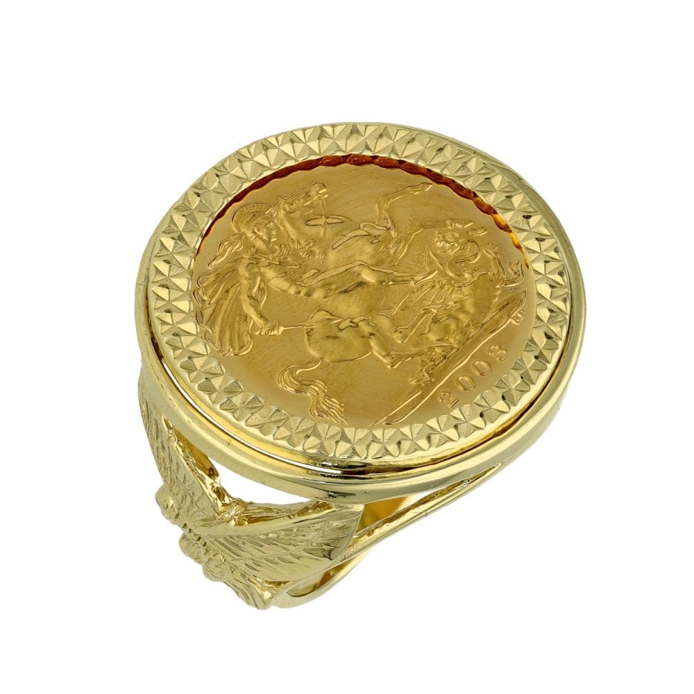 2003 Yellow Gold Half Sovereign Coin Ring - 8.5g - Size M