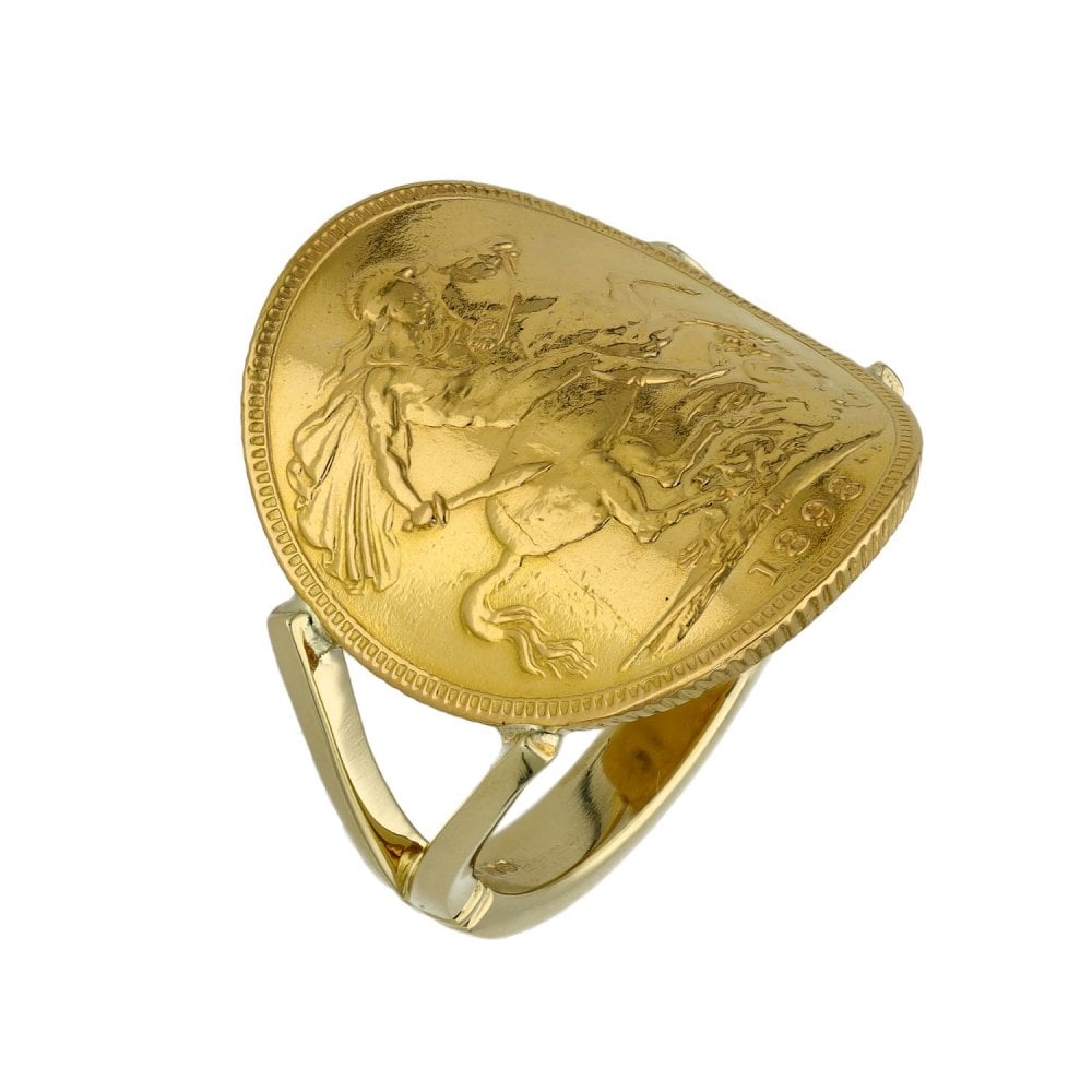 1898 Yellow Gold Full Sovereign Bent Over Coin Ring - Size S