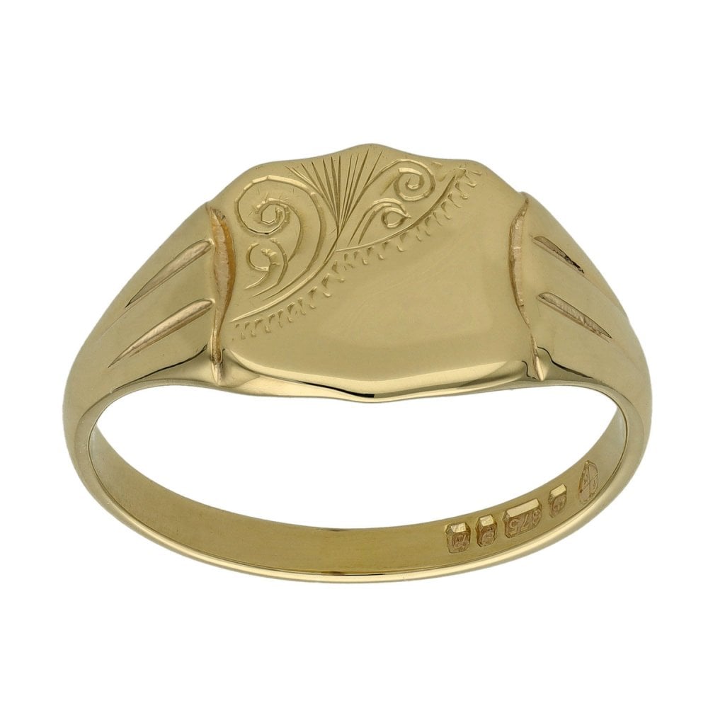 9ct Yellow Gold Shield Signet Ring - Size X