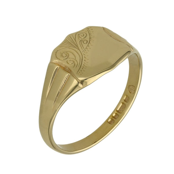 9ct Yellow Gold Shield Signet Ring - Size X