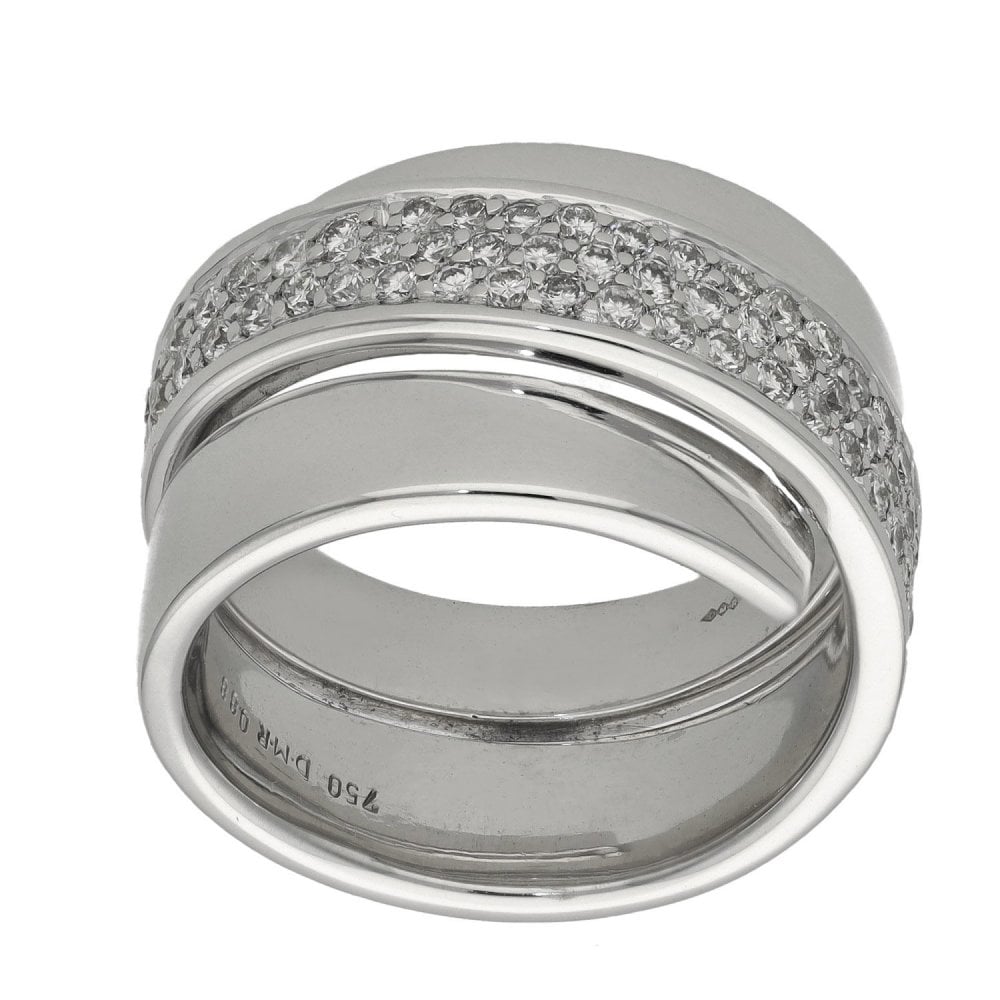Ladies 18ct White Gold Diamond Twist Band Ring - Size M