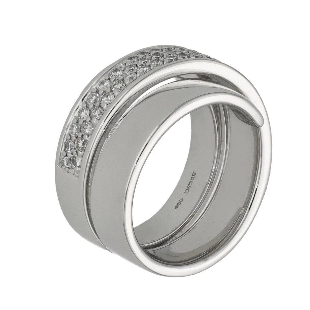 Ladies 18ct White Gold Diamond Twist Band Ring - Size M