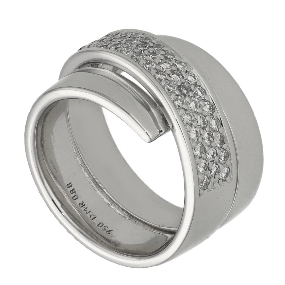Ladies 18ct White Gold Diamond Twist Band Ring - Size M