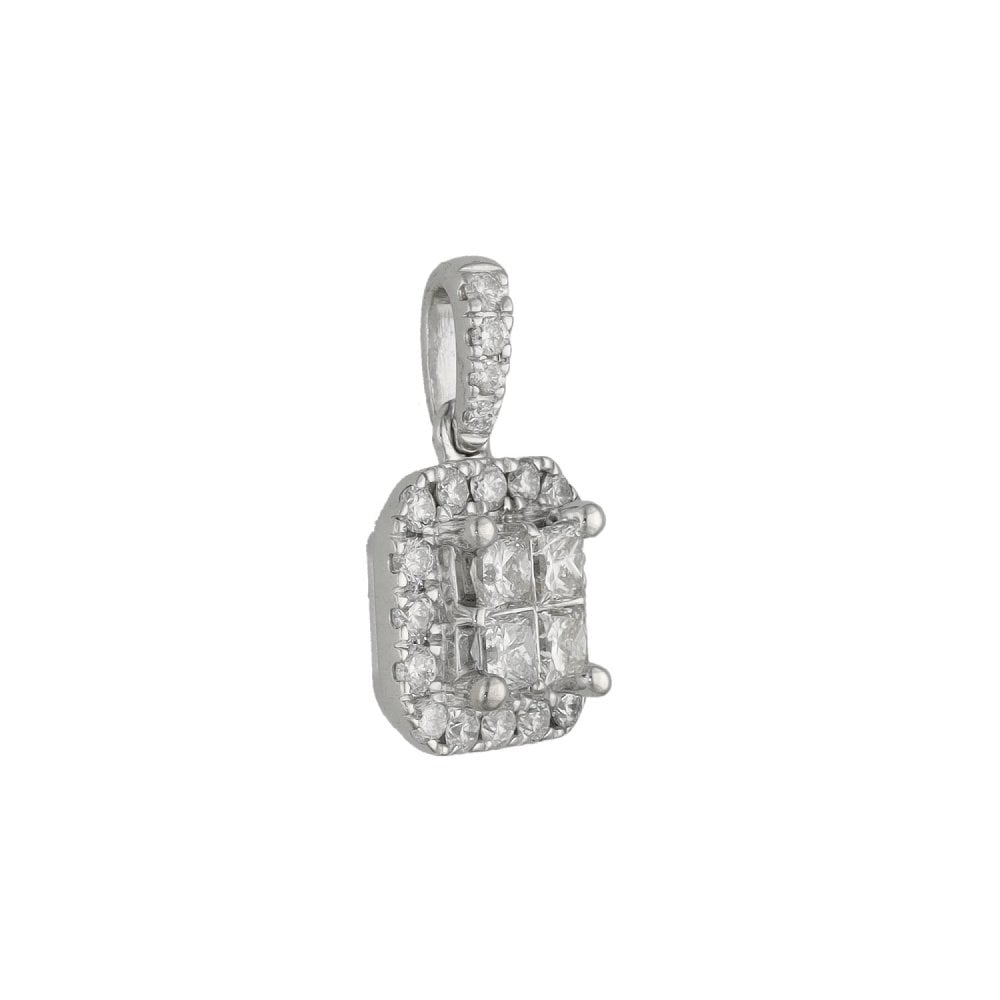 Ladies 9ct White Gold Diamond Cluster Pendant - 0.38ct