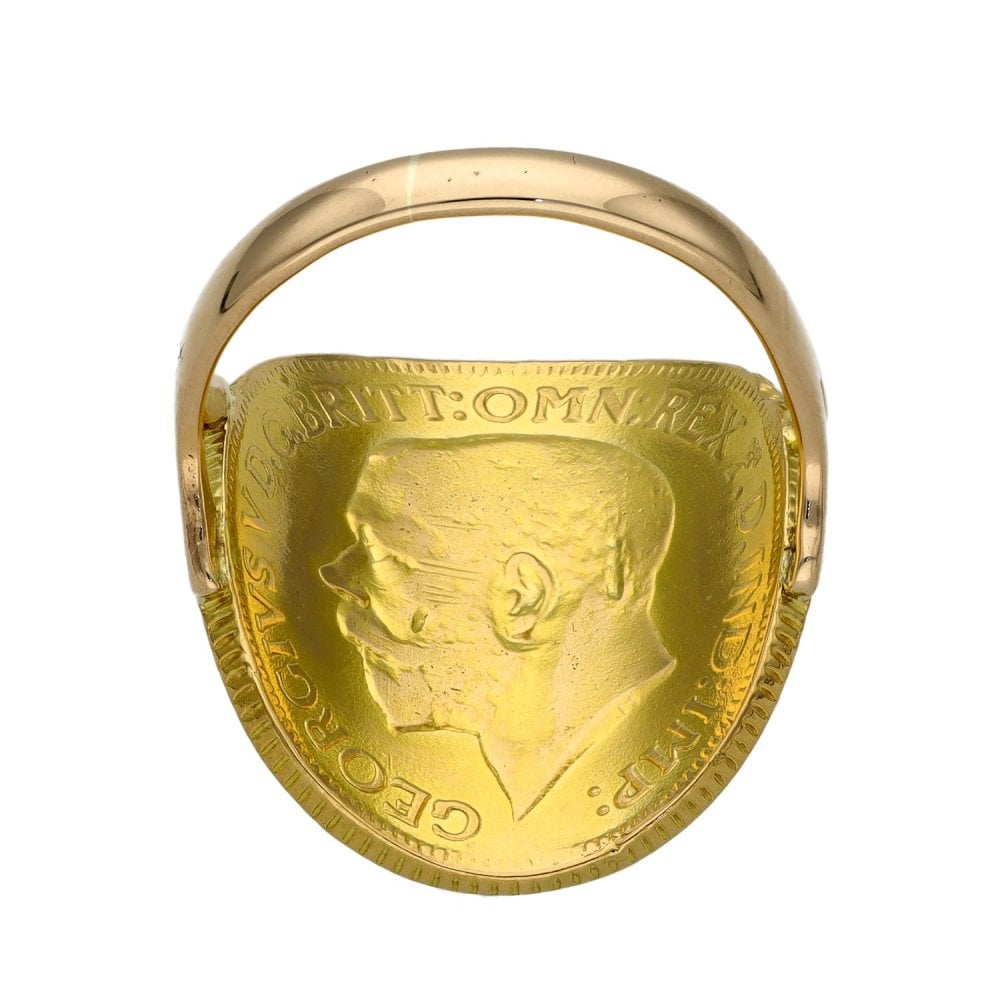 1925 Yellow Gold Full Sovereign Bent Over Coin Ring - Size M
