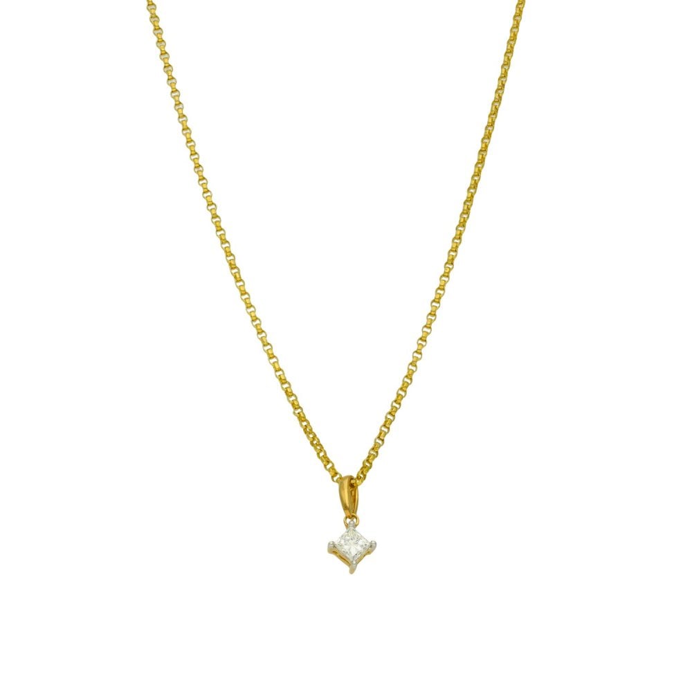 18ct Yellow Gold Diamond Pendant & Chain - 18" - 0.25ct