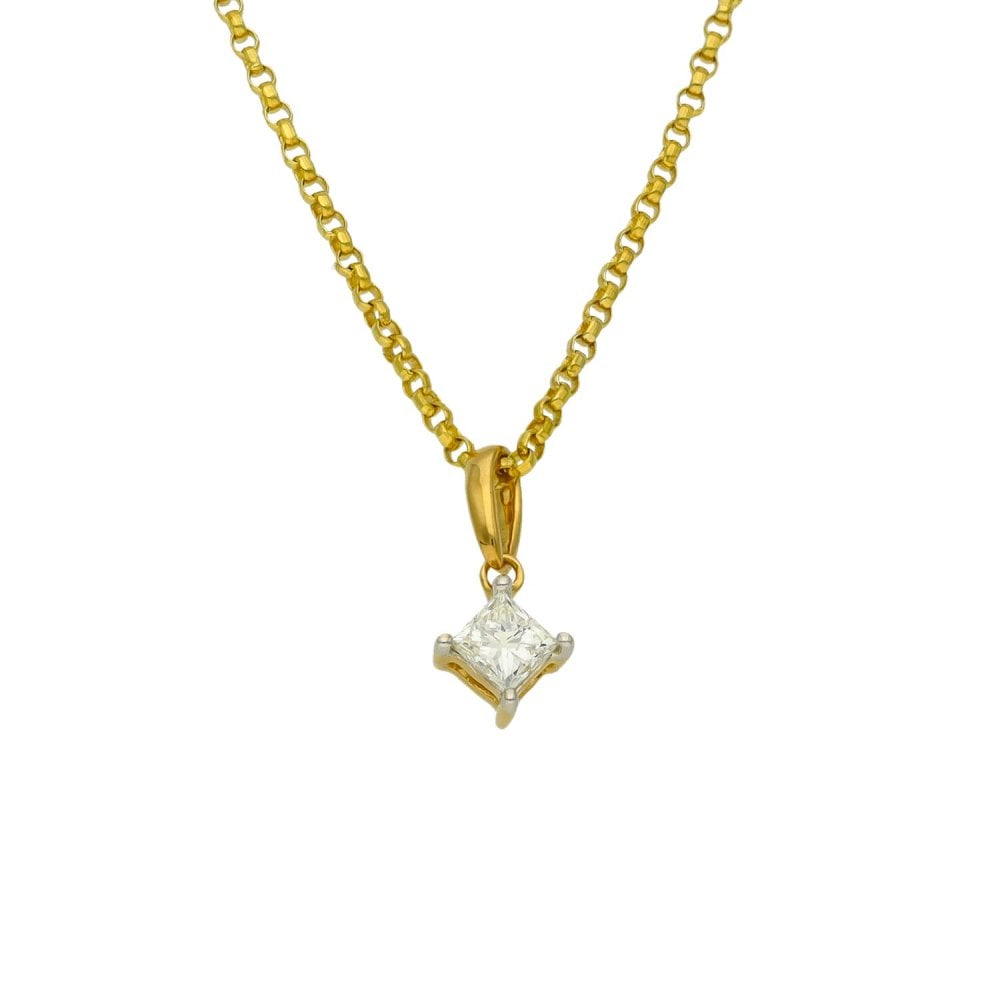 18ct Yellow Gold Diamond Pendant & Chain - 18" - 0.25ct