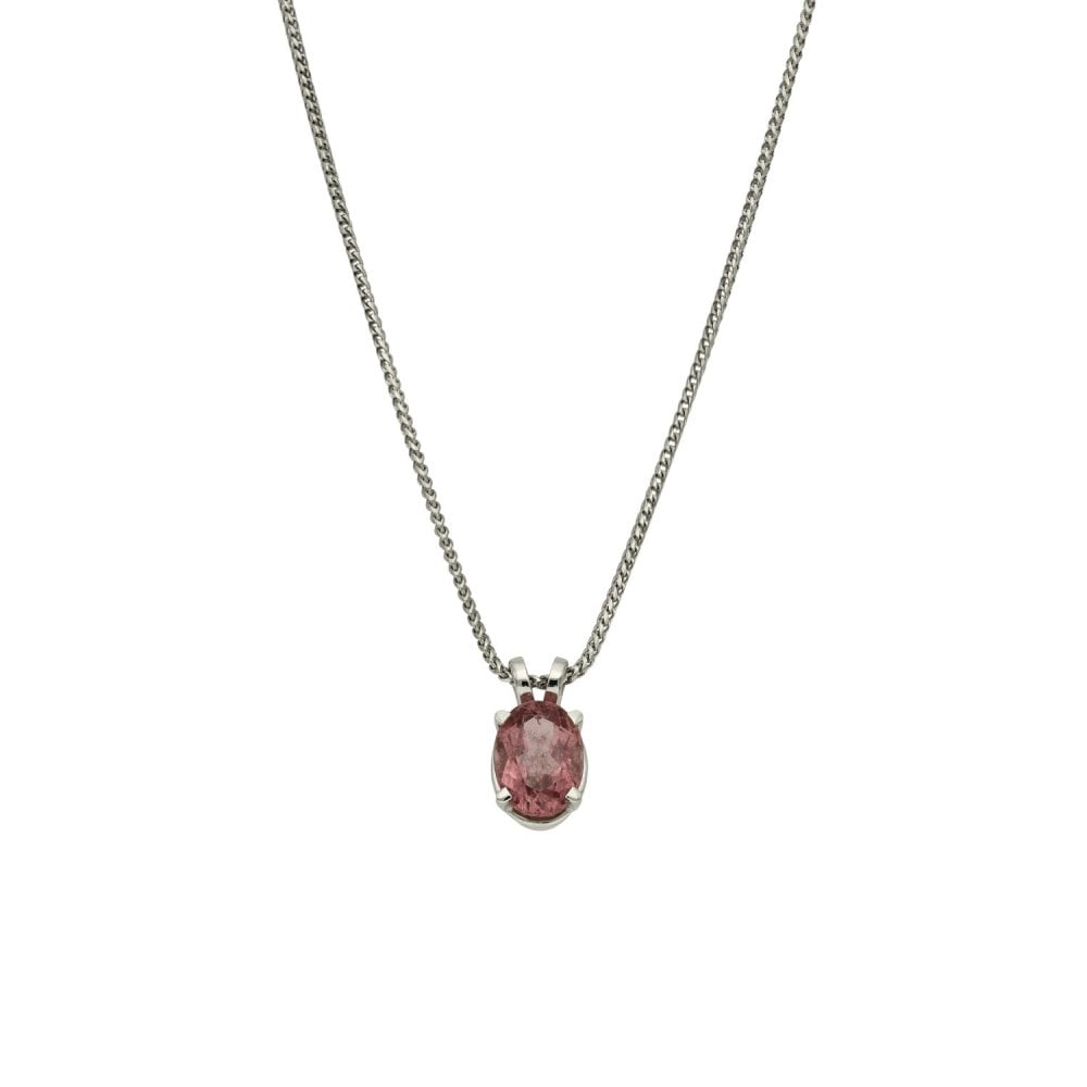 Ladies 18ct White Gold Oval Pink Tourmaline Pendant & Chain