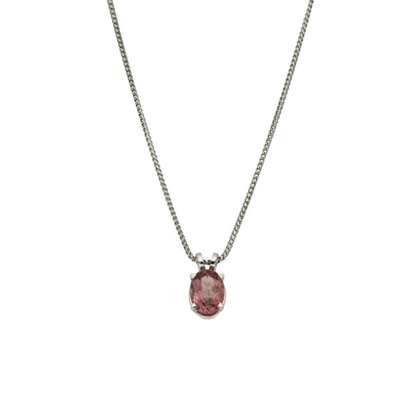 Ladies 18ct White Gold Oval Pink Tourmaline Pendant & Chain