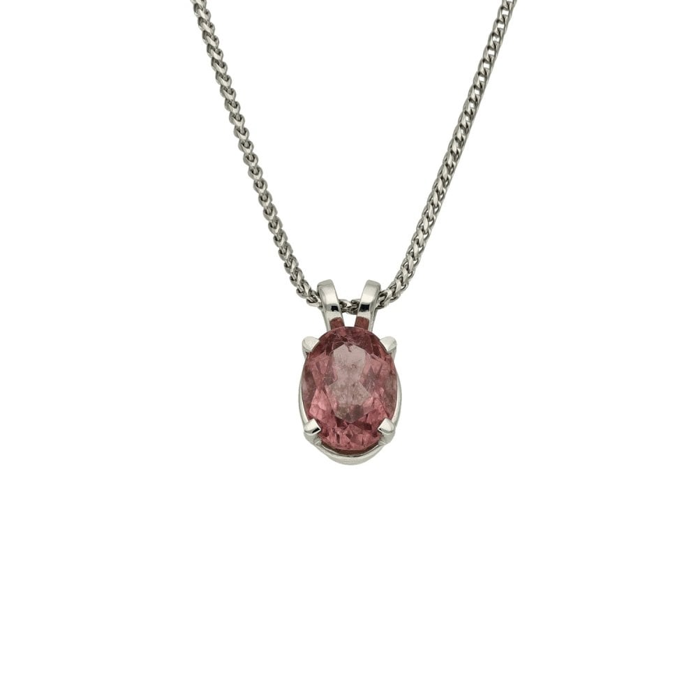 Ladies 18ct White Gold Oval Pink Tourmaline Pendant & Chain