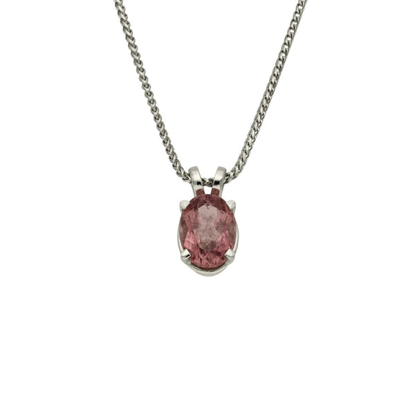 Ladies 18ct White Gold Oval Pink Tourmaline Pendant & Chain