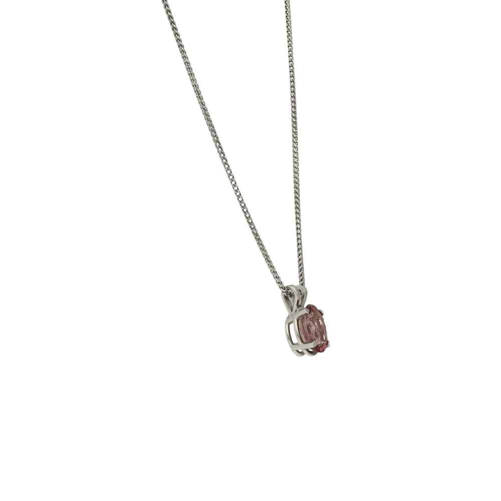 Ladies 18ct White Gold Oval Pink Tourmaline Pendant & Chain
