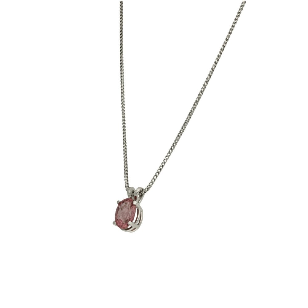 Ladies 18ct White Gold Oval Pink Tourmaline Pendant & Chain