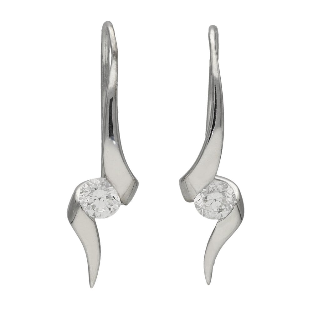Ladies 18ct White Gold Diamond Drop Earrings - 0.56ct