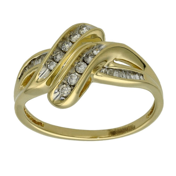 Ladies 14ct Yellow Gold Diamond Cross Over Ring - Size N