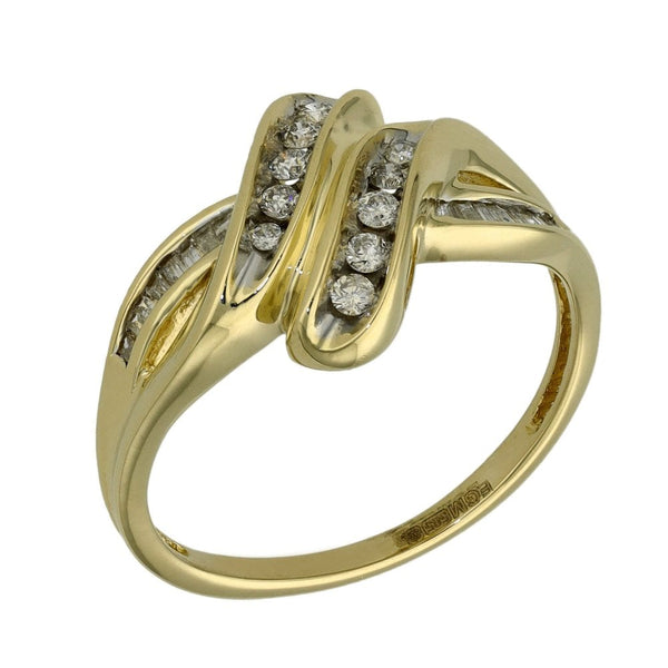 Ladies 14ct Yellow Gold Diamond Cross Over Ring - Size N