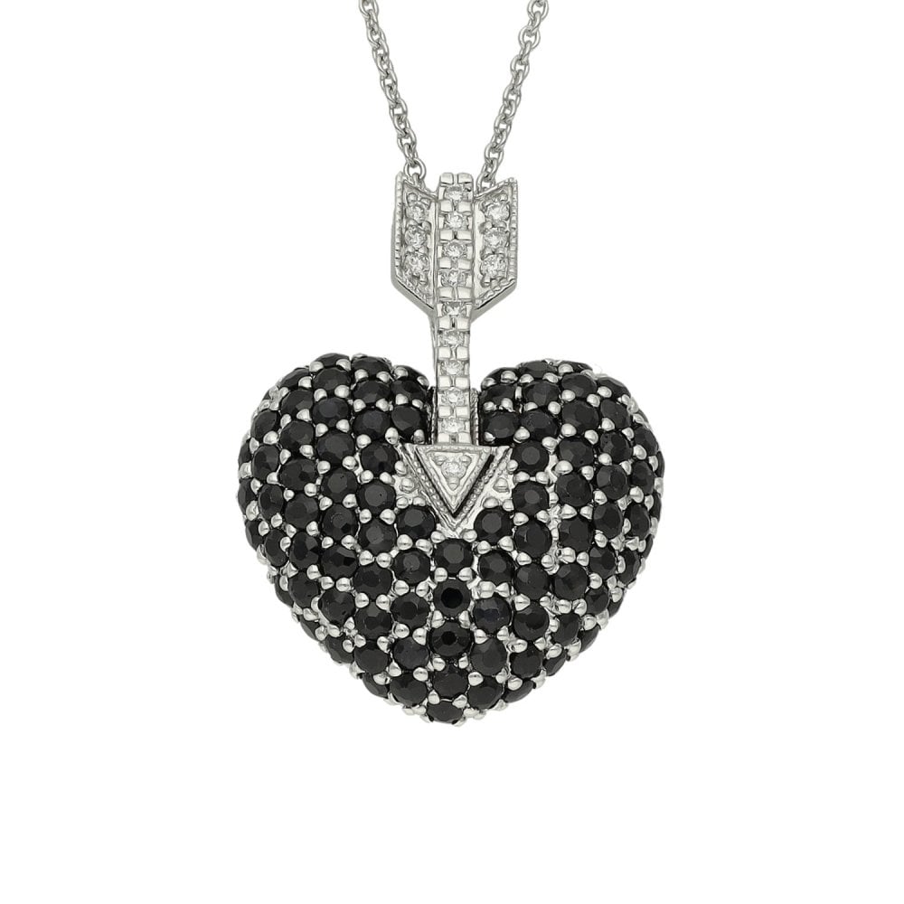Ladies 18ct White Gold Black Sapphire & Diamond Heart & Chain