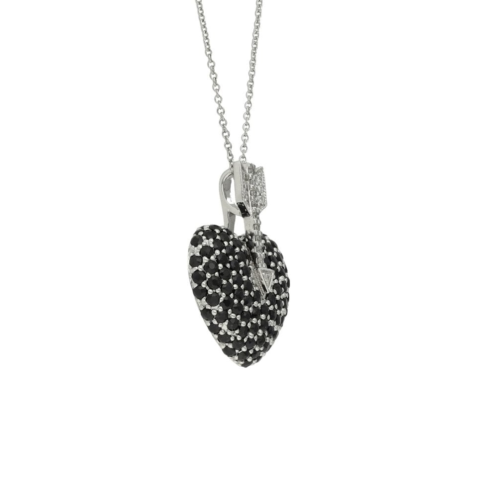Ladies 18ct White Gold Black Sapphire & Diamond Heart & Chain