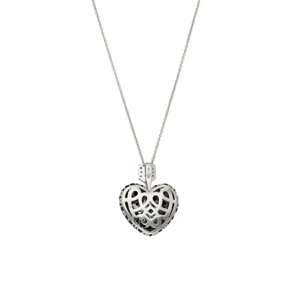 Ladies 18ct White Gold Black Sapphire & Diamond Heart & Chain