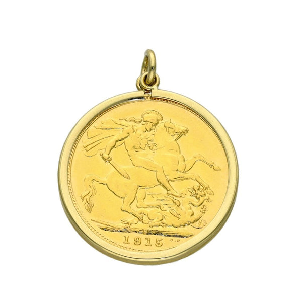 1915 Yellow Gold Full Sovereign Coin Pendant - 8.9g