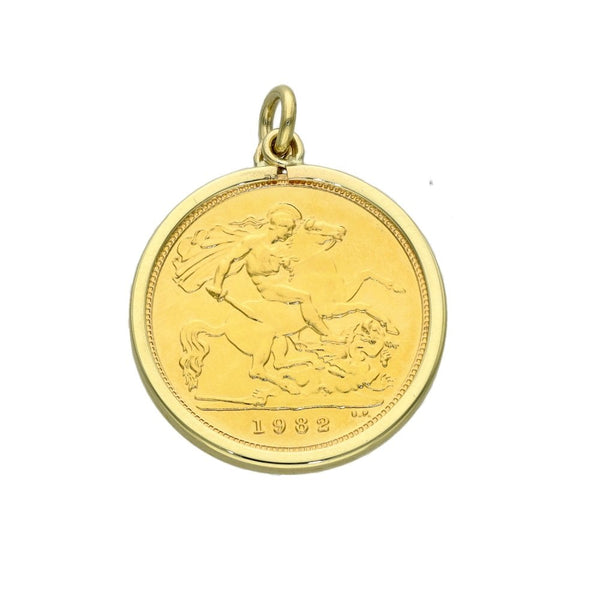 1982 Yellow Gold Half Sovereign Coin Pendant - 4.8g