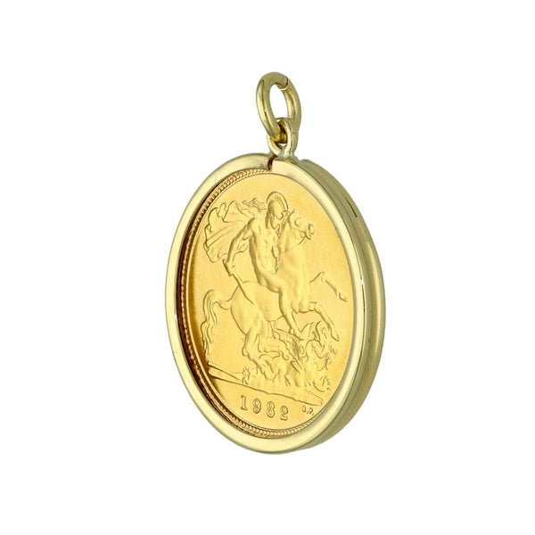 1982 Yellow Gold Half Sovereign Coin Pendant - 4.8g