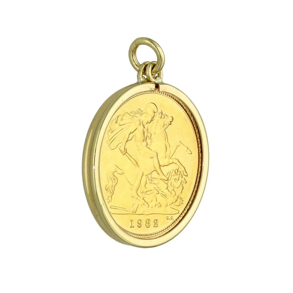 1982 Yellow Gold Half Sovereign Coin Pendant - 4.8g