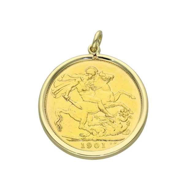 1901 Yellow Gold Full Sovereign Coin Pendant - 8.9g
