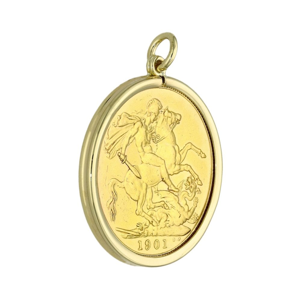 1901 Yellow Gold Full Sovereign Coin Pendant - 8.9g