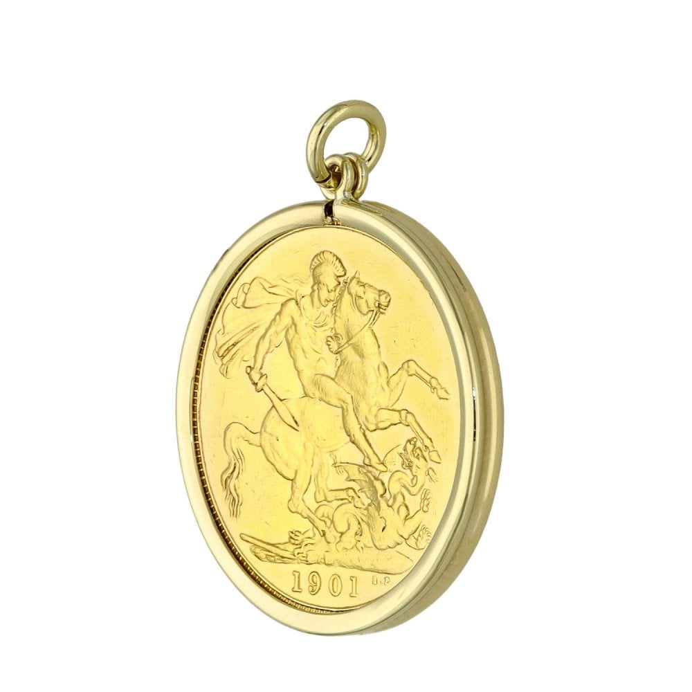 1901 Yellow Gold Full Sovereign Coin Pendant - 8.9g