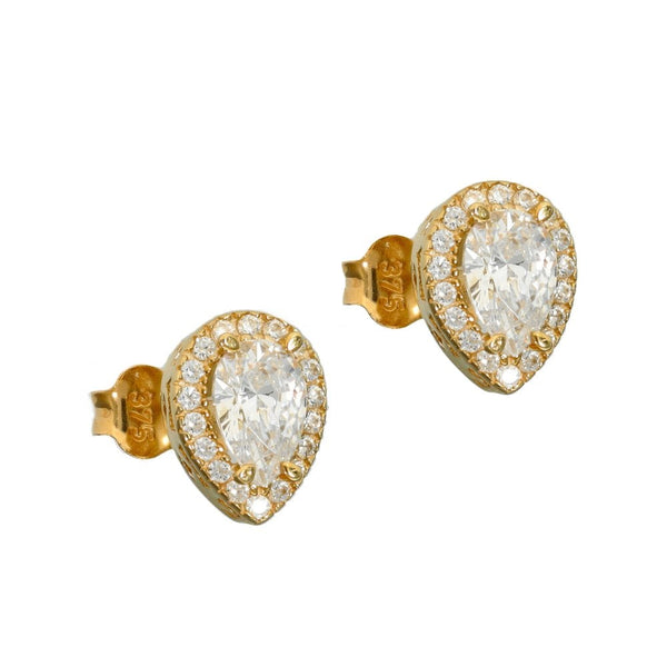 9ct Yellow Gold Pear Halo Cubic Zirconia Earrings