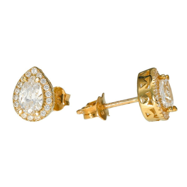 9ct Yellow Gold Pear Halo Cubic Zirconia Earrings