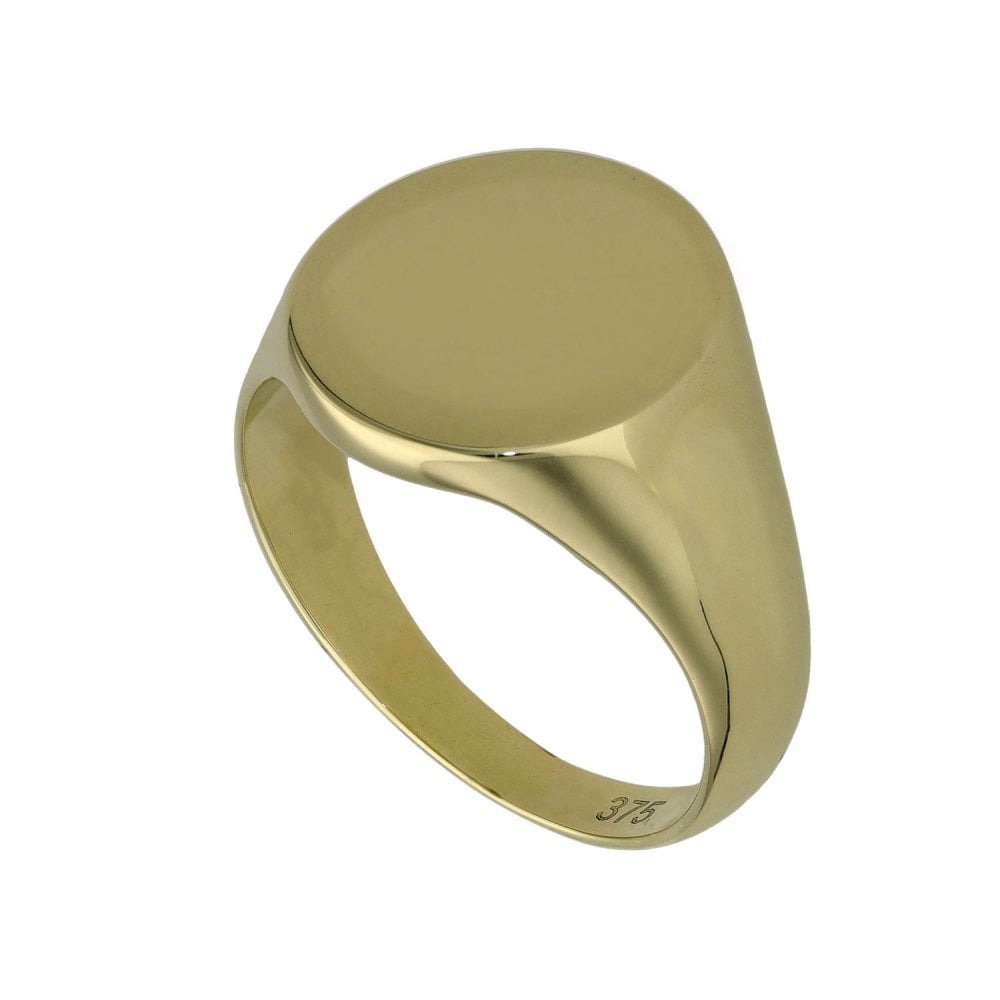 9ct Yellow Gold Plain Oval Signet Ring - Size R - 6.8g