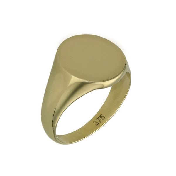 9ct Yellow Gold Plain Oval Signet Ring - Size R - 6.8g