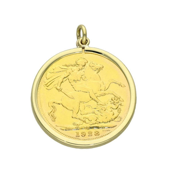 1928 Yellow Gold Full Sovereign Coin Pendant - 8.9g