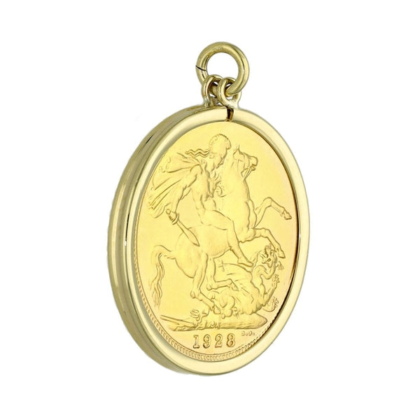 1928 Yellow Gold Full Sovereign Coin Pendant - 8.9g