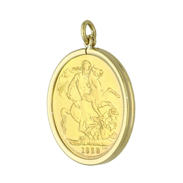 1928 Yellow Gold Full Sovereign Coin Pendant - 8.9g