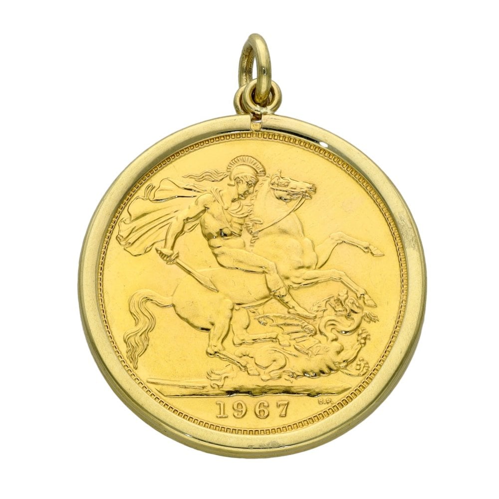 1967 Yellow Gold Full Sovereign Coin Pendant - 8.9g