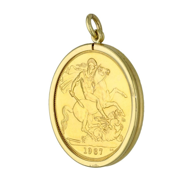 1967 Yellow Gold Full Sovereign Coin Pendant - 8.9g