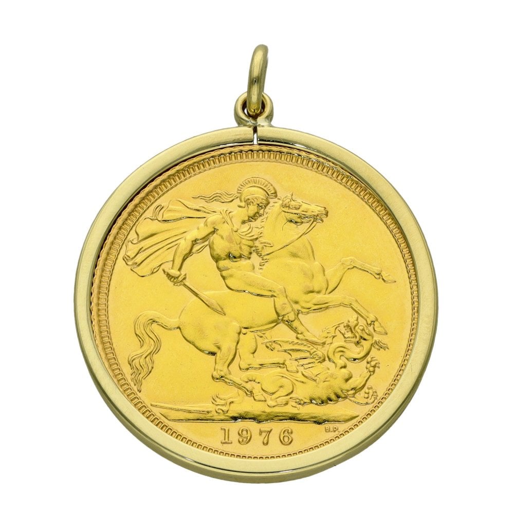 1976 Yellow Gold Full Sovereign Coin Pendant - 8.9g