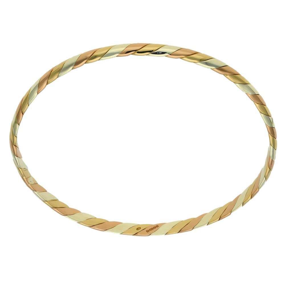 9ct Two-Tone Colour Solid Twist Bangle - 17.3g