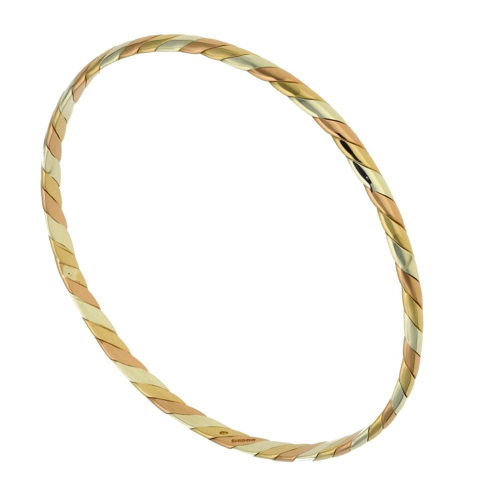 9ct Two-Tone Colour Solid Twist Bangle - 17.3g