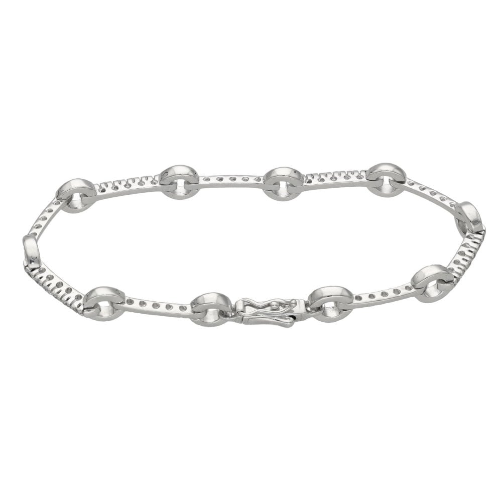 Ladies 9ct White Gold Cubic Zirconia Circles Bracelet