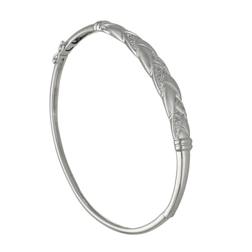 Ladies 9ct White Gold Diamond Set Twist Bangle - 9.2g