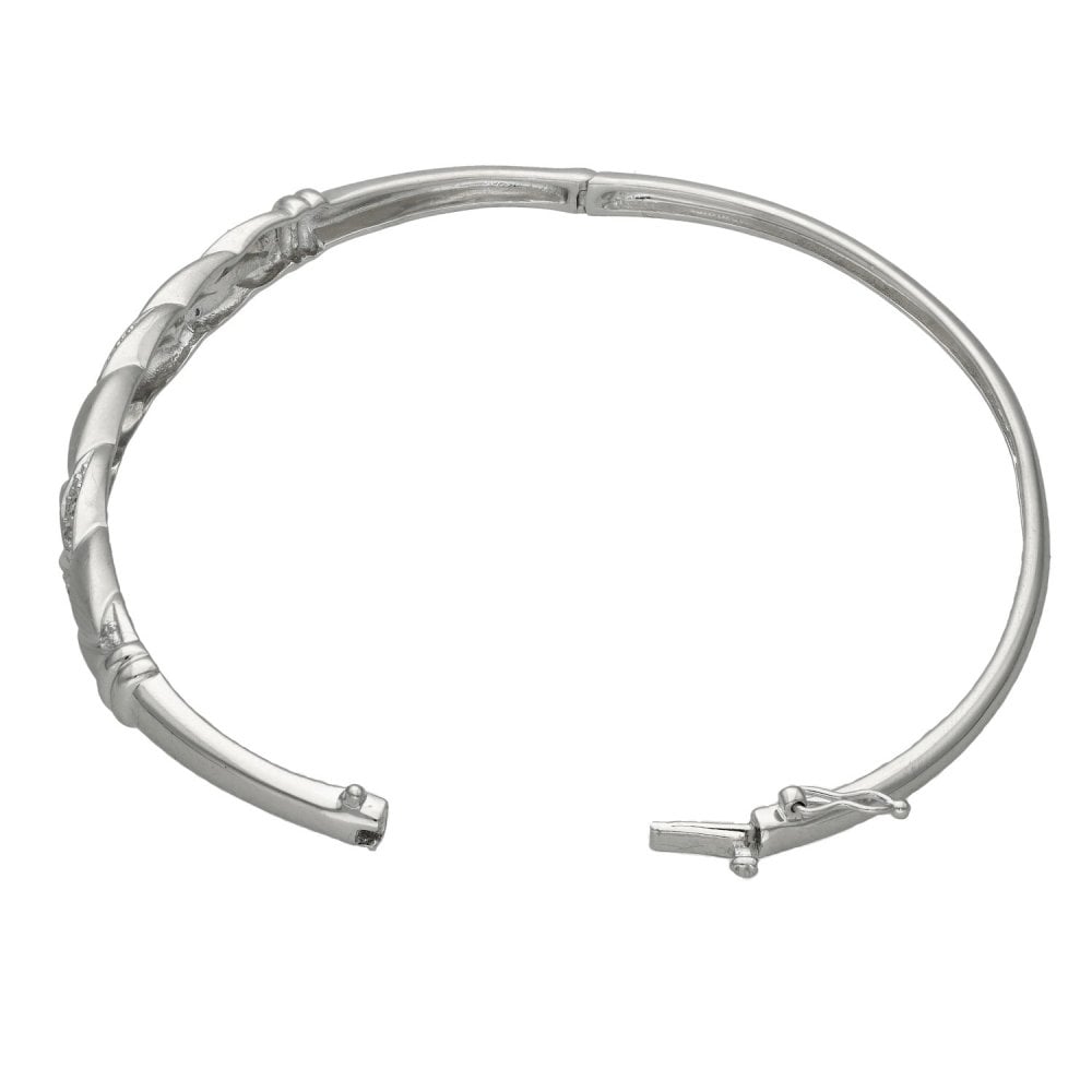 Ladies 9ct White Gold Diamond Set Twist Bangle - 9.2g