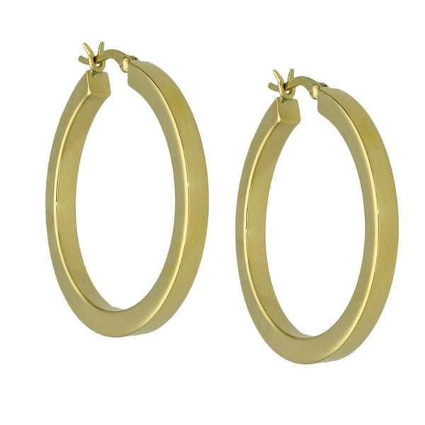 Ladies 18ct Yellow Gold Plain Round Hoop Earrings - 3.9g